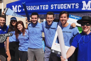 Students show their school spirit at Bluesday event.